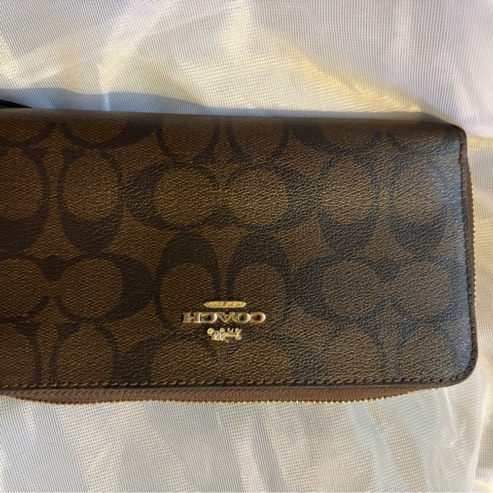 Coach Brown Signature Zip-Around Wallet